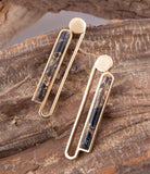Linear Black and Gold Shungite Matrix and Golden Bronze Earrings - Barse Jewelry - Flyclothing LLC