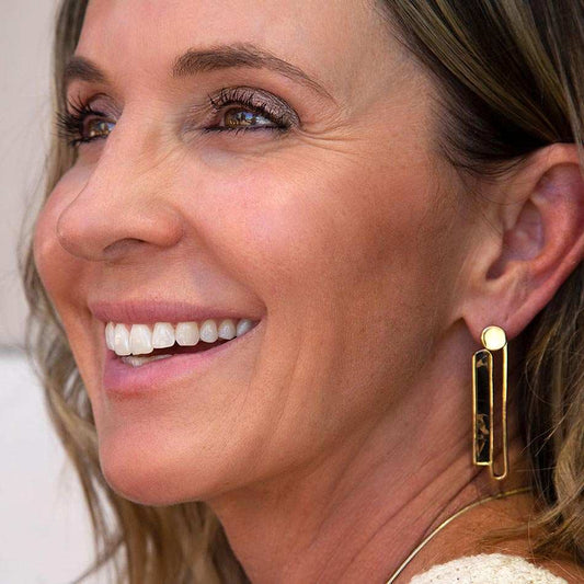 Linear Black and Gold Shungite Matrix and Golden Bronze Earrings - Barse Jewelry - Flyclothing LLC