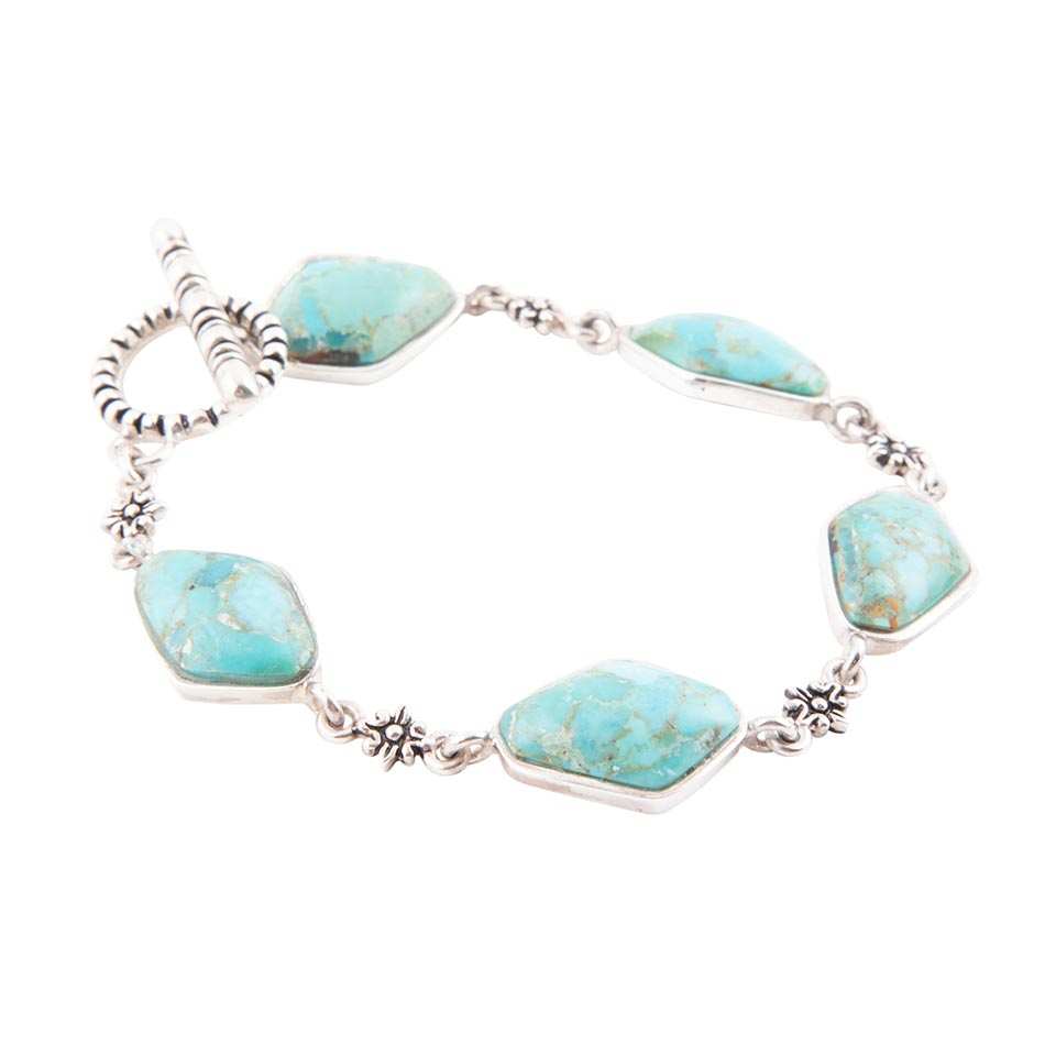 Linked Blue Turquoise and Sterling Silver Bracelet - Barse Jewelry - Flyclothing LLC