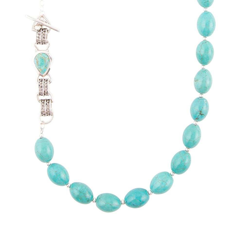 Linked Sterling Blue Turquoise Nugget Necklace - Barse Jewelry - Flyclothing LLC