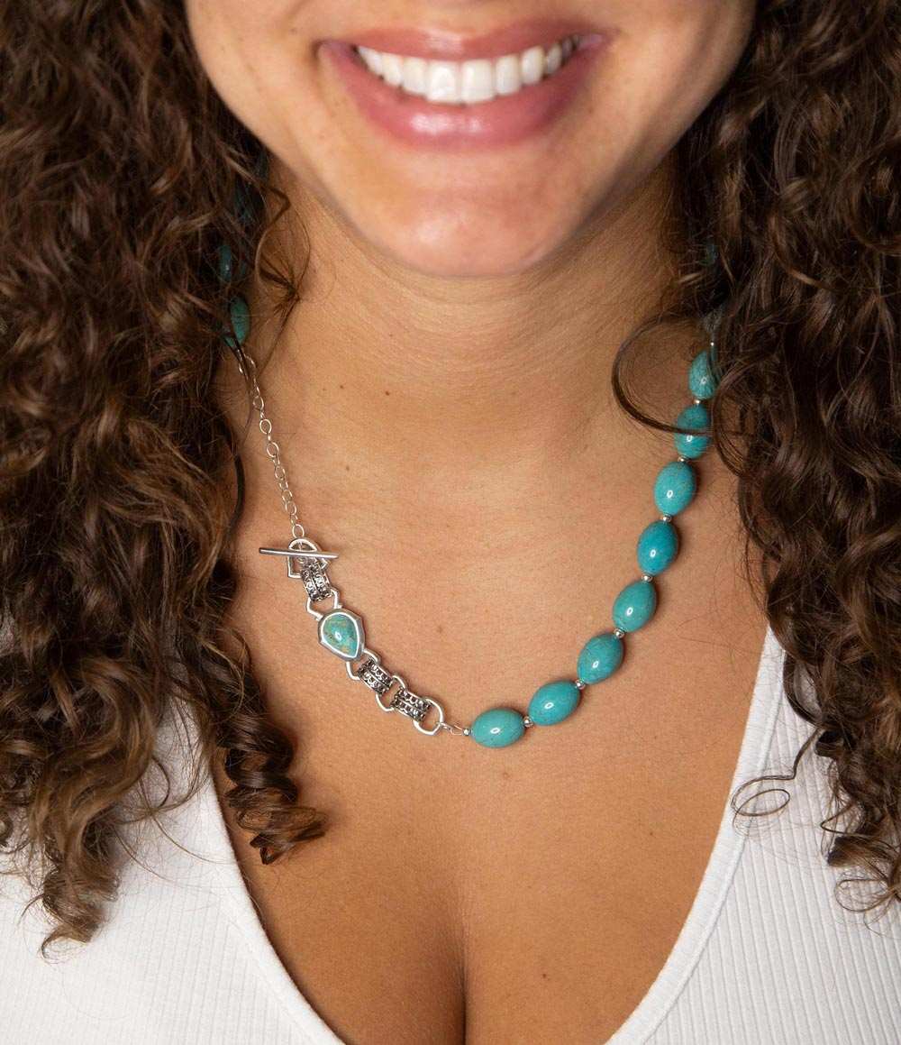 Linked Sterling Blue Turquoise Nugget Necklace - Barse Jewelry - Flyclothing LLC