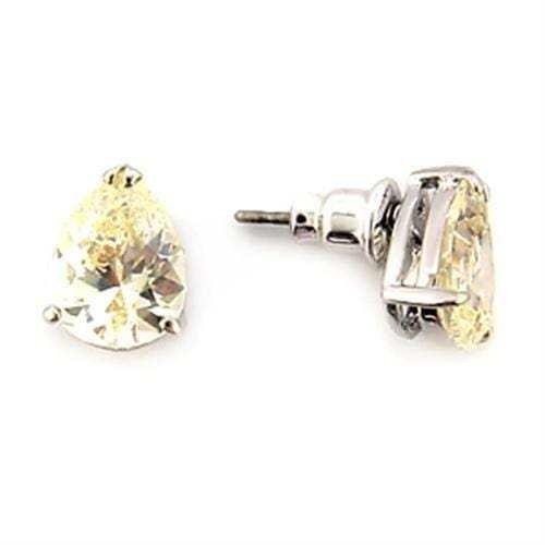 LO052 - Rhodium Brass Earrings with AAA Grade CZ in Citrine Yellow - Alamode - Flyclothing LLC