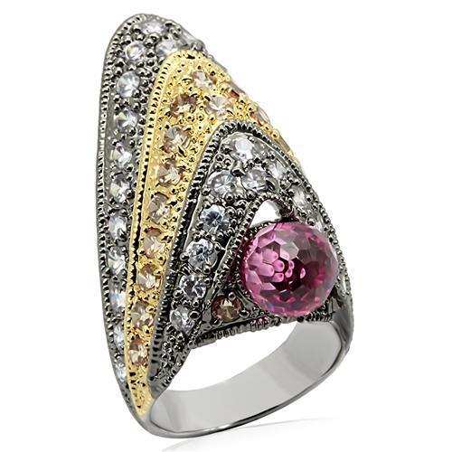 LO1001 - Rhodium+Gold+ Ruthenium Brass Ring with AAA Grade CZ in Multi Color - Alamode - Flyclothing LLC