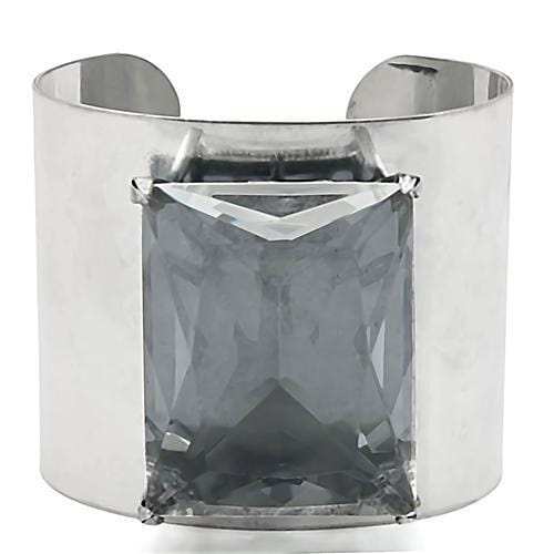 LO1133 - Antique Silver Brass Bangle with Synthetic Synthetic Glass in Clear - Alamode - Flyclothing LLC