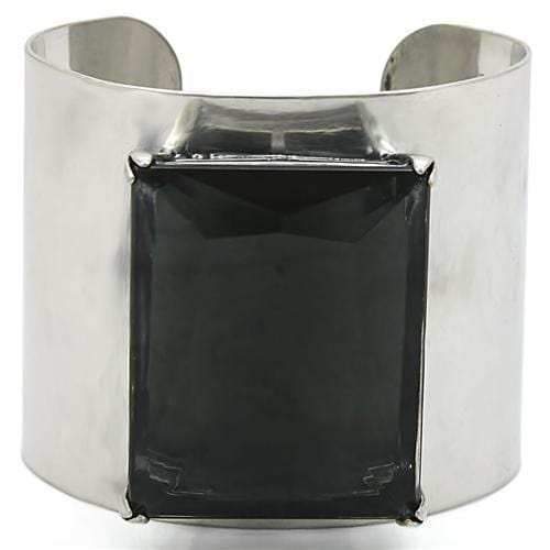 LO1145 - Antique Silver Brass Bangle with Synthetic Synthetic Glass in Black Diamond - Alamode - Flyclothing LLC