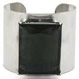 LO1145 - Antique Silver Brass Bangle with Synthetic Synthetic Glass in Black Diamond - Alamode - Flyclothing LLC