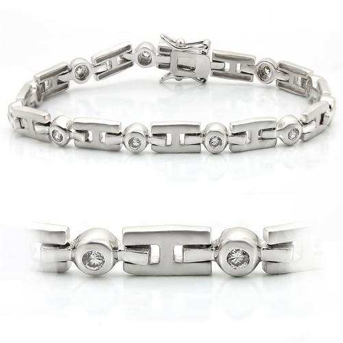 LO1163 - Matte Rhodium & Rhodium Brass Bracelet with AAA Grade CZ in Clear - Alamode - Flyclothing LLC