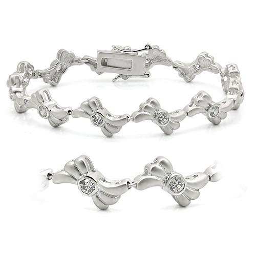LO1164 - Matte Rhodium & Rhodium Brass Bracelet with AAA Grade CZ in Clear - Alamode - Flyclothing LLC