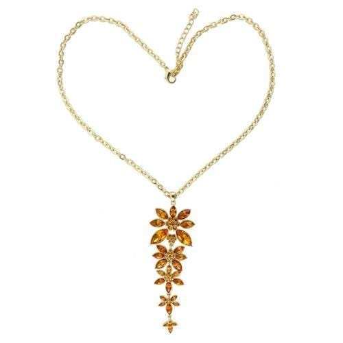 LO1181 - Gold Brass Chain Pendant with Top Grade Crystal in Topaz - Alamode - Flyclothing LLC