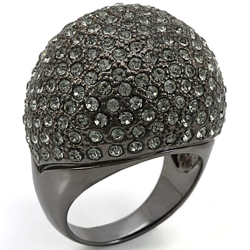 LO1264 - Ruthenium Brass Ring with Top Grade Crystal in Black Diamond - Alamode - Flyclothing LLC