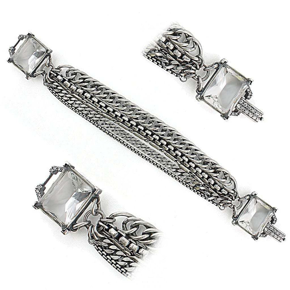 LO1276 - Antique Silver Brass Bracelet with Synthetic Synthetic Glass in Clear - Alamode - Flyclothing LLC