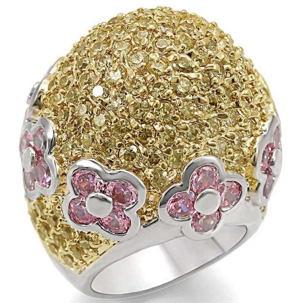 LO1338 - Reverse Two-Tone Brass Ring with AAA Grade CZ in Rose - Alamode - Flyclothing LLC