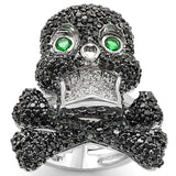 LO1345 - Rhodium + Ruthenium Brass Ring with Synthetic Synthetic Glass in Emerald - Alamode - Flyclothing LLC
