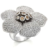 LO1352 - Rhodium Brass Ring with AAA Grade CZ in Champagne - Alamode - Flyclothing LLC