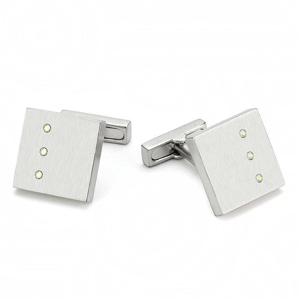 LO1381 - Rhodium Brass Cufflink with Top Grade Crystal in Aurora Borealis (Rainbow Effect) - Alamode - Flyclothing LLC