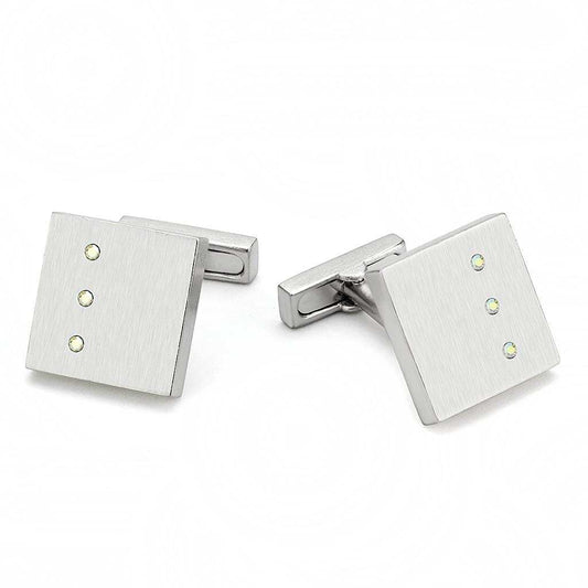 LO1381 - Rhodium Brass Cufflink with Top Grade Crystal in Aurora Borealis (Rainbow Effect) - Alamode - Flyclothing LLC