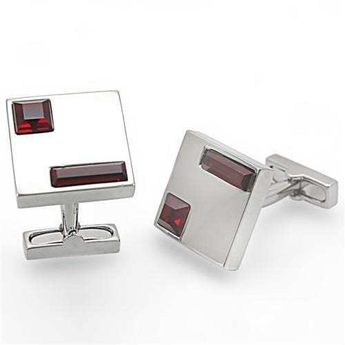 LO1385 - Rhodium Brass Cufflink with Top Grade Crystal in Siam - Alamode - Flyclothing LLC
