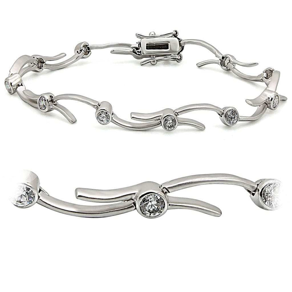 LO1404 - Matte Rhodium & Rhodium Brass Bracelet with AAA Grade CZ in Clear - Alamode - Flyclothing LLC