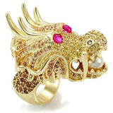 LO1477 - Imitation Gold Brass Ring with Synthetic Glass Bead in White - Alamode - Flyclothing LLC