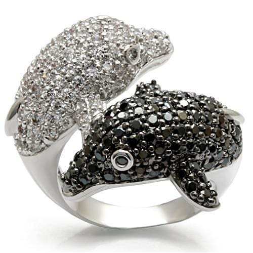 LO1481 - Rhodium + Ruthenium Brass Ring with AAA Grade CZ in Black Diamond - Alamode - Flyclothing LLC