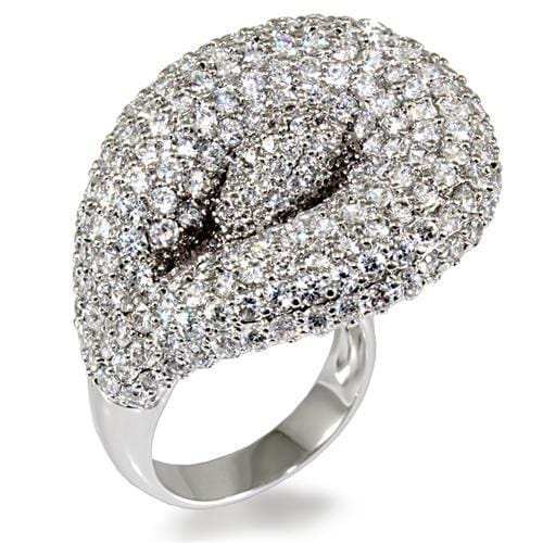 LO1482 - Rhodium Brass Ring with AAA Grade CZ in Clear - Alamode - Flyclothing LLC