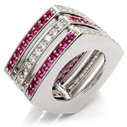 LO1483 - Rhodium Brass Ring with Synthetic Garnet in Ruby - Alamode - Flyclothing LLC