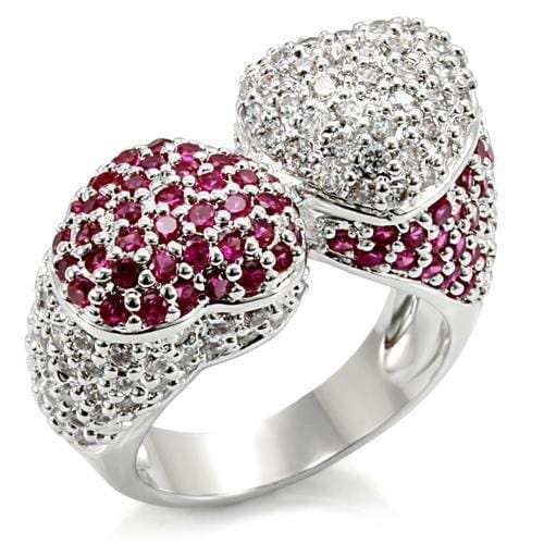 LO1493 - Rhodium Brass Ring with Synthetic Garnet in Ruby - Alamode - Flyclothing LLC