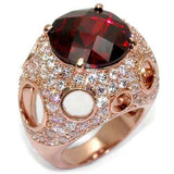 LO1507 - Rose Gold Brass Ring with AAA Grade CZ in Garnet - Alamode - Flyclothing LLC