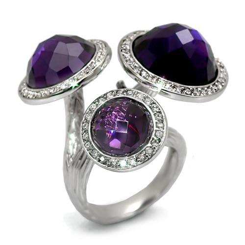 LO1512 - Rhodium Brass Ring with AAA Grade CZ in Amethyst - Alamode - Flyclothing LLC