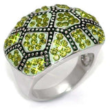 LO1519 - Rhodium Brass Ring with Top Grade Crystal in Olivine color - Alamode - Flyclothing LLC