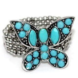 LO1523 - Rhodium Brass Ring with Synthetic Turquoise in Sea Blue - Alamode - Flyclothing LLC