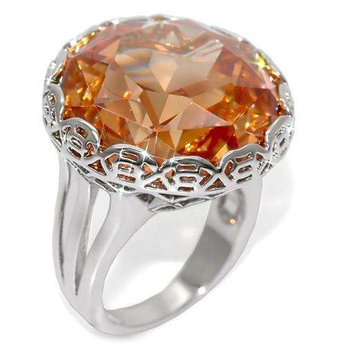 LO1526 - Rhodium Brass Ring with AAA Grade CZ in Champagne - Alamode - Flyclothing LLC
