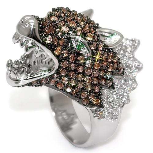 LO1529 - Rhodium + Ruthenium Brass Ring with AAA Grade CZ in Multi Color - Alamode - Flyclothing LLC