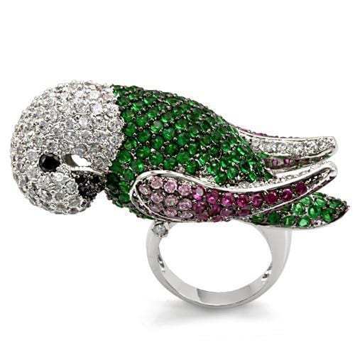 LO1562 - Rhodium + Ruthenium Brass Ring with AAA Grade CZ in Multi Color - Alamode - Flyclothing LLC