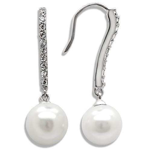 LO1565 - Rhodium Brass Earrings with Synthetic Pearl in White - Alamode - Flyclothing LLC