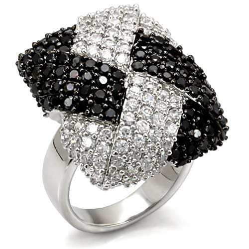 LO1587 - Rhodium + Ruthenium Brass Ring with AAA Grade CZ in Black Diamond - Alamode - Flyclothing LLC