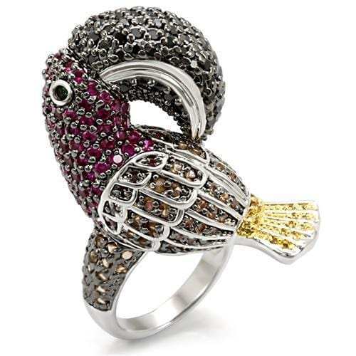 LO1592 - Rhodium+Gold+ Ruthenium Brass Ring with AAA Grade CZ in Multi Color - Alamode - Flyclothing LLC