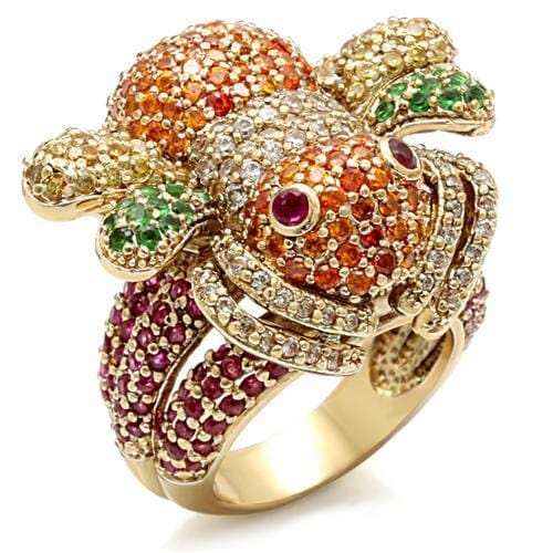 LO1603 - Imitation Gold Brass Ring with Synthetic Corundum in Ruby - Alamode - Flyclothing LLC