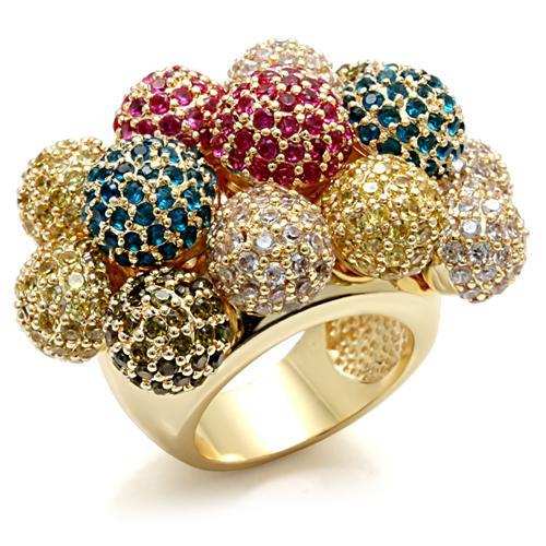 LO1604 - Imitation Gold Brass Ring with AAA Grade CZ in Multi Color - Alamode - Flyclothing LLC