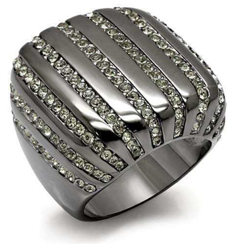 LO1618 - TIN Cobalt Black Brass Ring with Top Grade Crystal in Black Diamond - Alamode - Flyclothing LLC