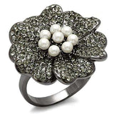 LO1619 - TIN Cobalt Black Brass Ring with Synthetic Pearl in White - Alamode - Flyclothing LLC