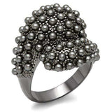 LO1622 - TIN Cobalt Black Brass Ring with Synthetic Pearl in Jet - Alamode - Flyclothing LLC