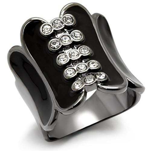 LO1623 - TIN Cobalt Black Brass Ring with Top Grade Crystal in Clear - Alamode - Flyclothing LLC