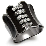 LO1623 - TIN Cobalt Black Brass Ring with Top Grade Crystal in Clear - Alamode - Flyclothing LLC