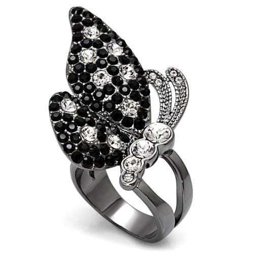 LO1627 - TIN Cobalt Black Brass Ring with Top Grade Crystal in Multi Color - Alamode - Flyclothing LLC