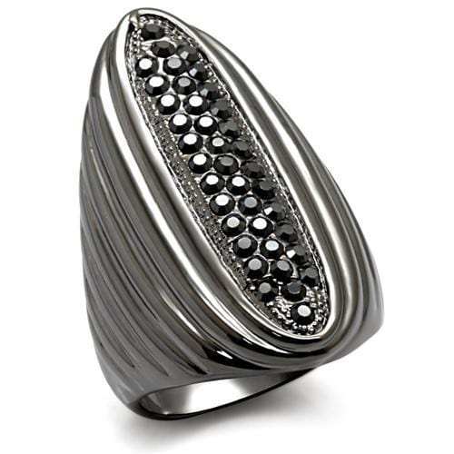 LO1628 - TIN Cobalt Black Brass Ring with Top Grade Crystal in Jet - Alamode - Flyclothing LLC