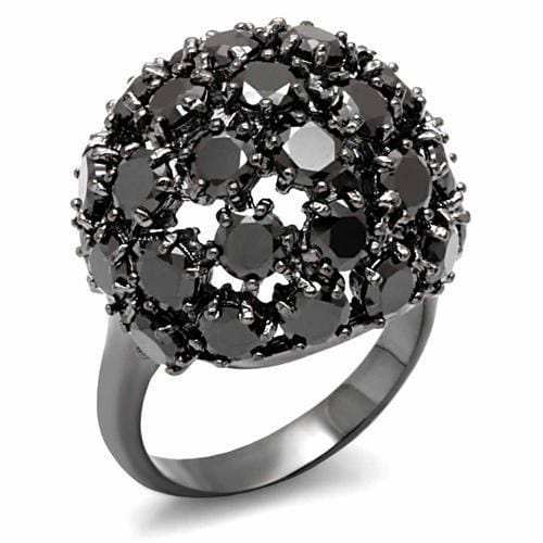 LO1631 - TIN Cobalt Black Brass Ring with AAA Grade CZ in Jet - Alamode - Flyclothing LLC