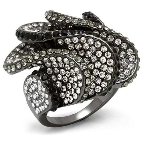 LO1635 - TIN Cobalt Black Brass Ring with Top Grade Crystal in Multi Color - Alamode - Flyclothing LLC