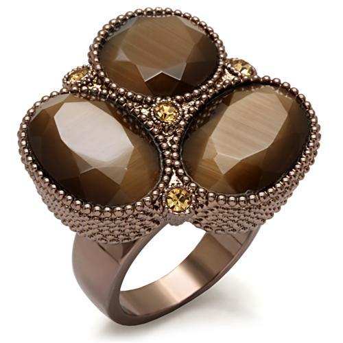 LO1640 - Chocolate Gold Brass Ring with Top Grade Crystal in Brown - Alamode - Flyclothing LLC