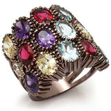 LO1647 - Chocolate Gold Brass Ring with Synthetic Synthetic Glass in Multi Color - Alamode - Flyclothing LLC